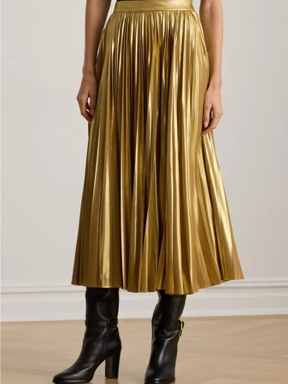 Ralph Lauren Metallic Gold Pleated Maxi Skirt - Picture 3 of 9